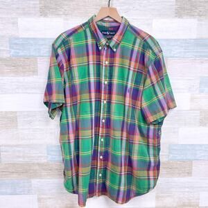 Ralph Lauren Classic Fit Short Sleeve Shirt Green Madras Plaid Mens 2XB 2X Big